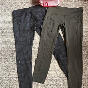 Lululemon Camo and Olive Leggings, pair and a bag! Size 8/ small/ stretch